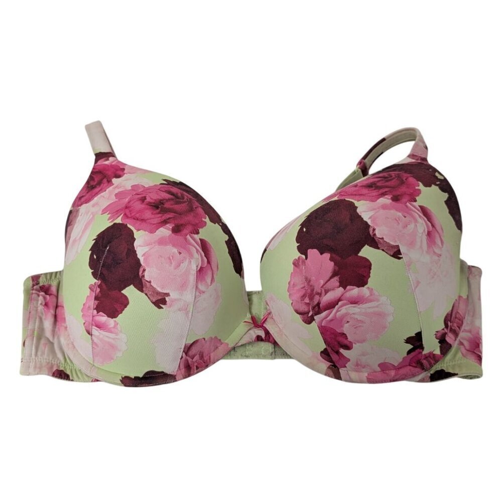 Cacique Floral Boost Plunge Bra Womens Size 42DDD Green Underwire Stretch